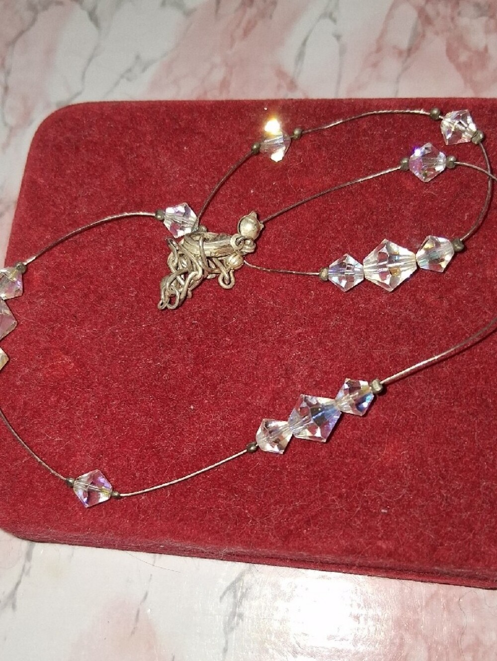 925 Delicate Clear Crystal Illusion Necklace - Women's Jewelry